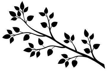 decorative tree branch with small leaves vector silhouette 