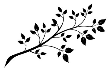 decorative tree branch with small leaves vector silhouette 