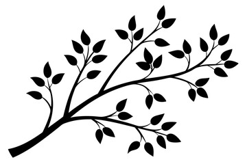decorative tree branch with small leaves vector silhouette 