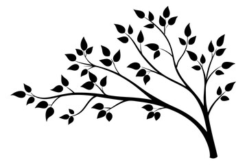 decorative tree branch with small leaves vector silhouette 