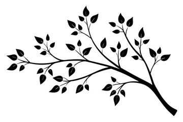 decorative tree branch with small leaves vector silhouette 