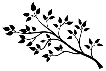 decorative tree branch with small leaves vector silhouette 