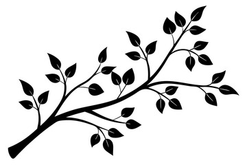 decorative tree branch with small leaves vector silhouette 