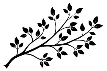 decorative tree branch with small leaves vector silhouette 