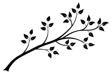 decorative tree branch with small leaves vector silhouette 