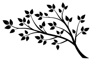 decorative tree branch with small leaves vector silhouette 