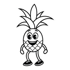 Fototapeta premium Pineapple carton character, Vector black color silhouette, 