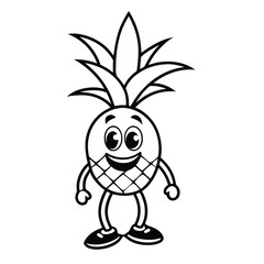 Fototapeta premium Pineapple carton character, Vector black color silhouette, 