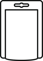 Simple black and white line art showing a blank product package hanging for retail sale