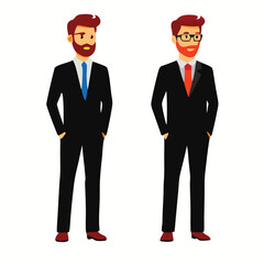 two Business man standing, vector illustration, isolated white background 