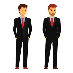 two Business man standing, vector illustration, isolated white background 
