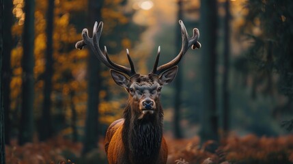 Red deer stag in forest