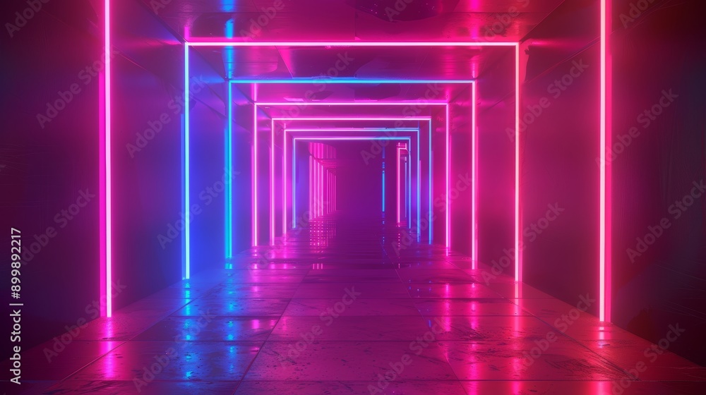 Aufkleber futuristic stage background with neon lights generative ai