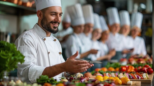 Culinary Artistry Unveiled: Chef Demonstrating Flavor Profiles in Culinary Class with Ethereal Backdrop