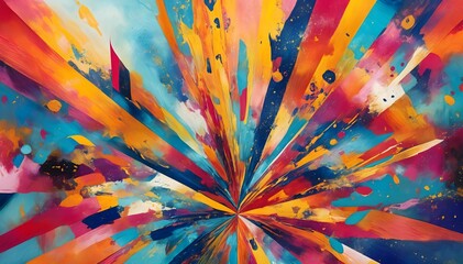 Vibrant abstract shapes and patterns radiating outwards, conveying a sense of joy and festivity