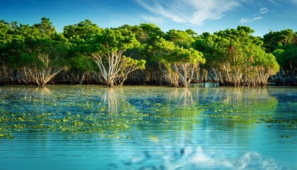 Bosques costeros con &aacute;rboles que crecen en el agua salada, hogar de una gran diversidad