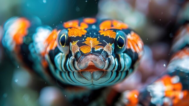 Close up photograph of a banded sea krait
