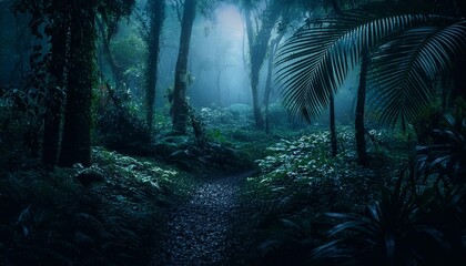 Selva oscura y misteriosa, llena de sonidos de animales nocturnos