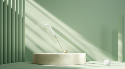 Golf ball and club on staged podium