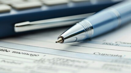 Close-up of Pen on Financial Document. Finance and accounting concept