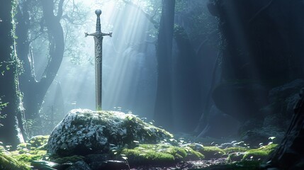 Naklejka premium the sword of excalibur in its rock of tremelin