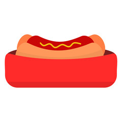 American hot dog street food color icon. Tasty fast food sandwich with sausage, bun and mustard. EPS transparent background clip art editable vector.