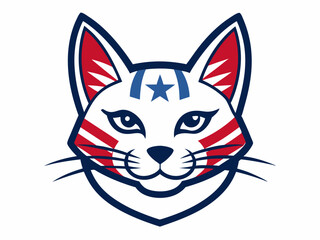 Patriotic Cat Vector Line Art with USA Flag Logo in White Background