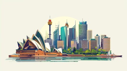 Obraz premium Single one line drawing Sydney skyline, Australia. City concept. Continuous line draw design graphic vector illustration.
