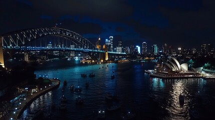 Obraz premium Sydney by night, Harbour Bridge, NSW, Australia