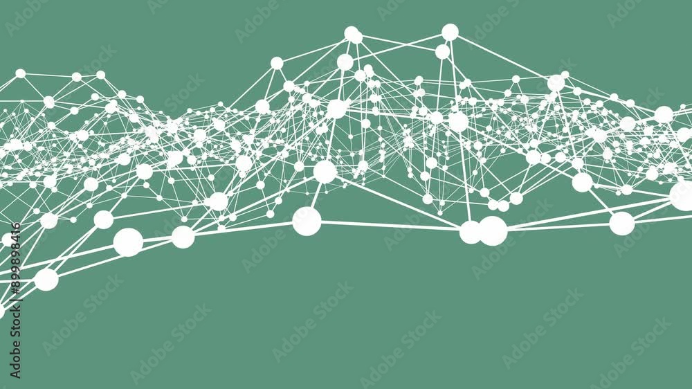 Poster abstract network structure with interconnected nodes on a green background.