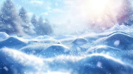 Snowy Landscape with Sun Shining through the Trees