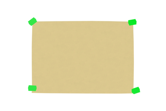 A sheet of advertising brown paper with green mounting prices. On isolated transparent background.