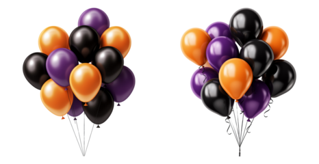 Bunch of purple, orange and black balloons for party, birthday, carnival, events graphic decoration.