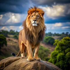 Naklejka premium A lion staring at the camera