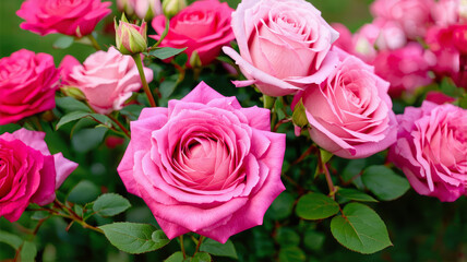 Beautiful Close-Up Photograph of Pink and Red Roses in Bloom
