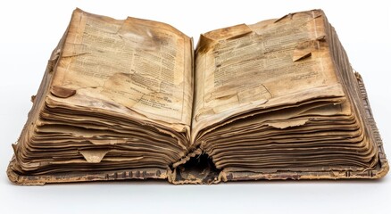 open ancient book with pages that have yellowed and curled