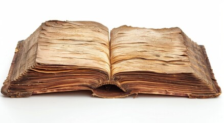 open ancient book with pages that have yellowed and curled