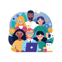 Vector work with a variety of partners flat minimalistic illustration