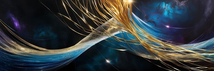 futuristic background, luminescent blue and gold swirls on a dark gradient background
