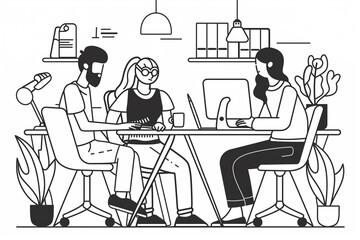 Fototapeta premium people are sitting in an office meeting, vector graphic design elements for a social media post . Vector Illustration