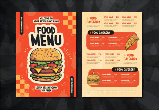 Orange And Yellow Grunge Burger Illustrated Fast Food Menu