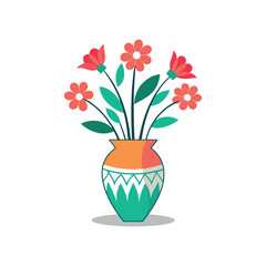 Vector Nice Vase with flowers, simple and clean design illustration On a White Background