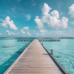 Obraz premium Tropical beach with palm trees during a sunny day .