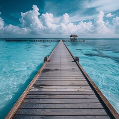 Fototapeta premium Tropical beach with palm trees during a sunny day .