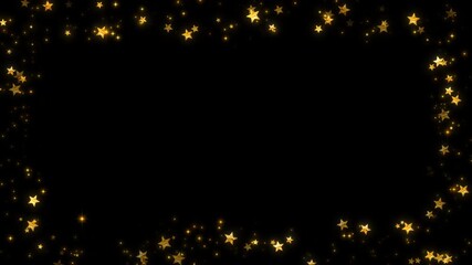 abstract frame golden shiny stars glowing on transparent background,alpha channel 4k animation, luxury isolated border, glold glitter stars overlay design element