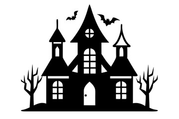 Elegant Vector Line Art Halloween House Icon on White Background