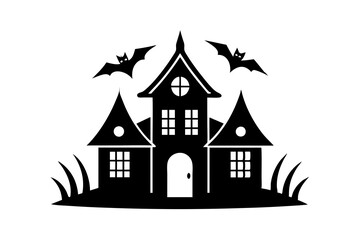 Elegant Vector Line Art Halloween House Icon on White Background