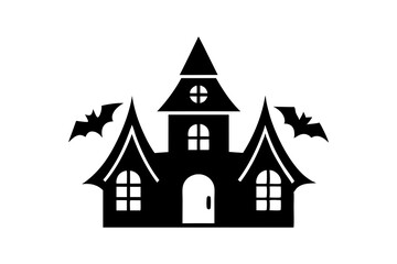 Elegant Vector Line Art Halloween House Icon on White Background