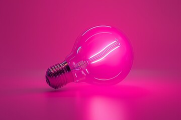 Close up of a pink light bulb against a vibrant pink background symbolizing creativity innovation and bright ideas