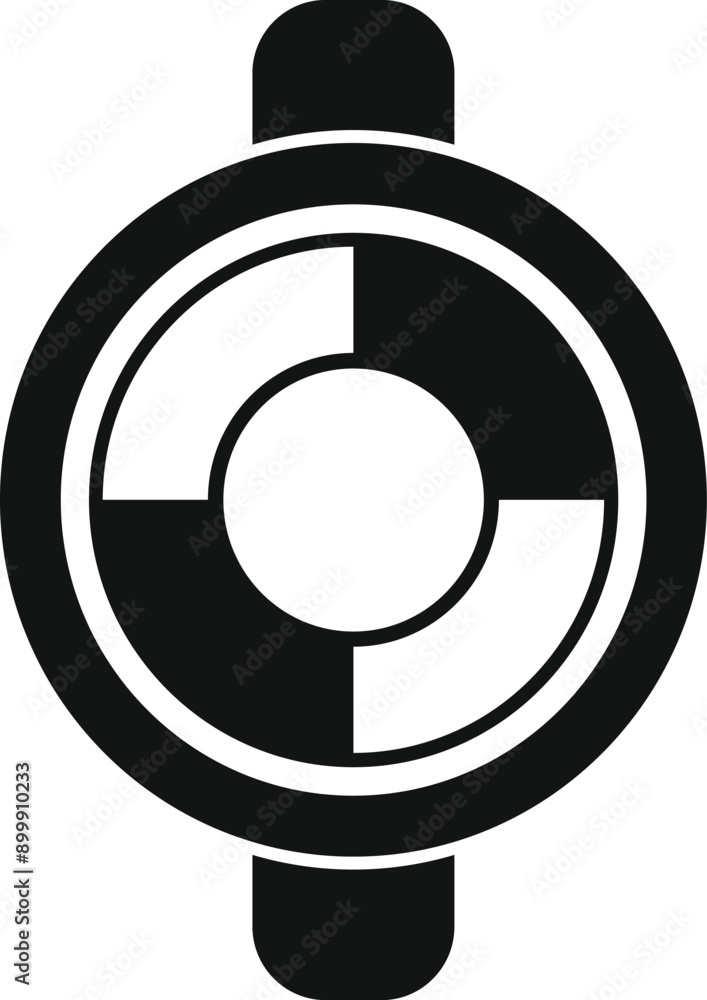 Poster black and white simple icon of a round control button with three sections and a handle